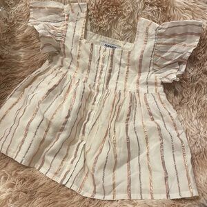 OLD NAVY Girls Rose gold striped cotton Pinafore Blouse Ruffle Sleeve | 5T